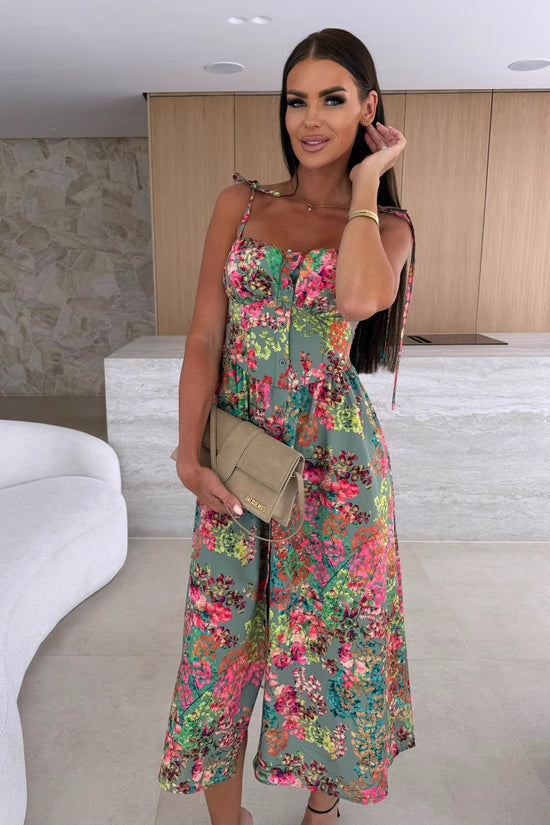 Off-neck Color Printing Slip Dress