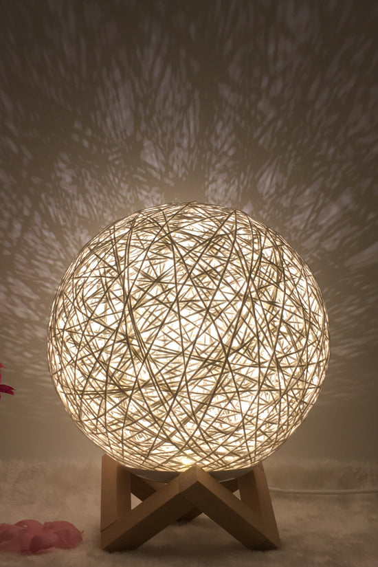 AuraGlow Rattan Ball Lamp - Linen Touch with 16-Color Magic