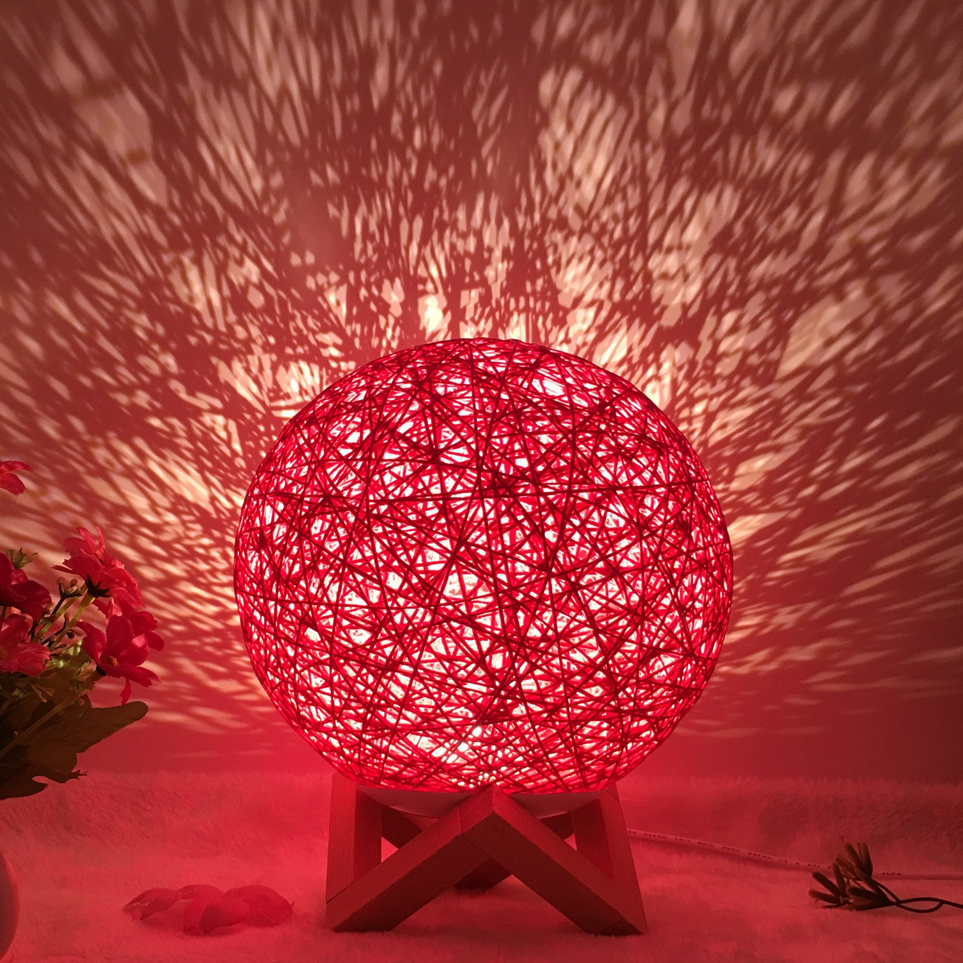 AuraGlow Rattan Ball Lamp - Linen Touch with 16-Color Magic