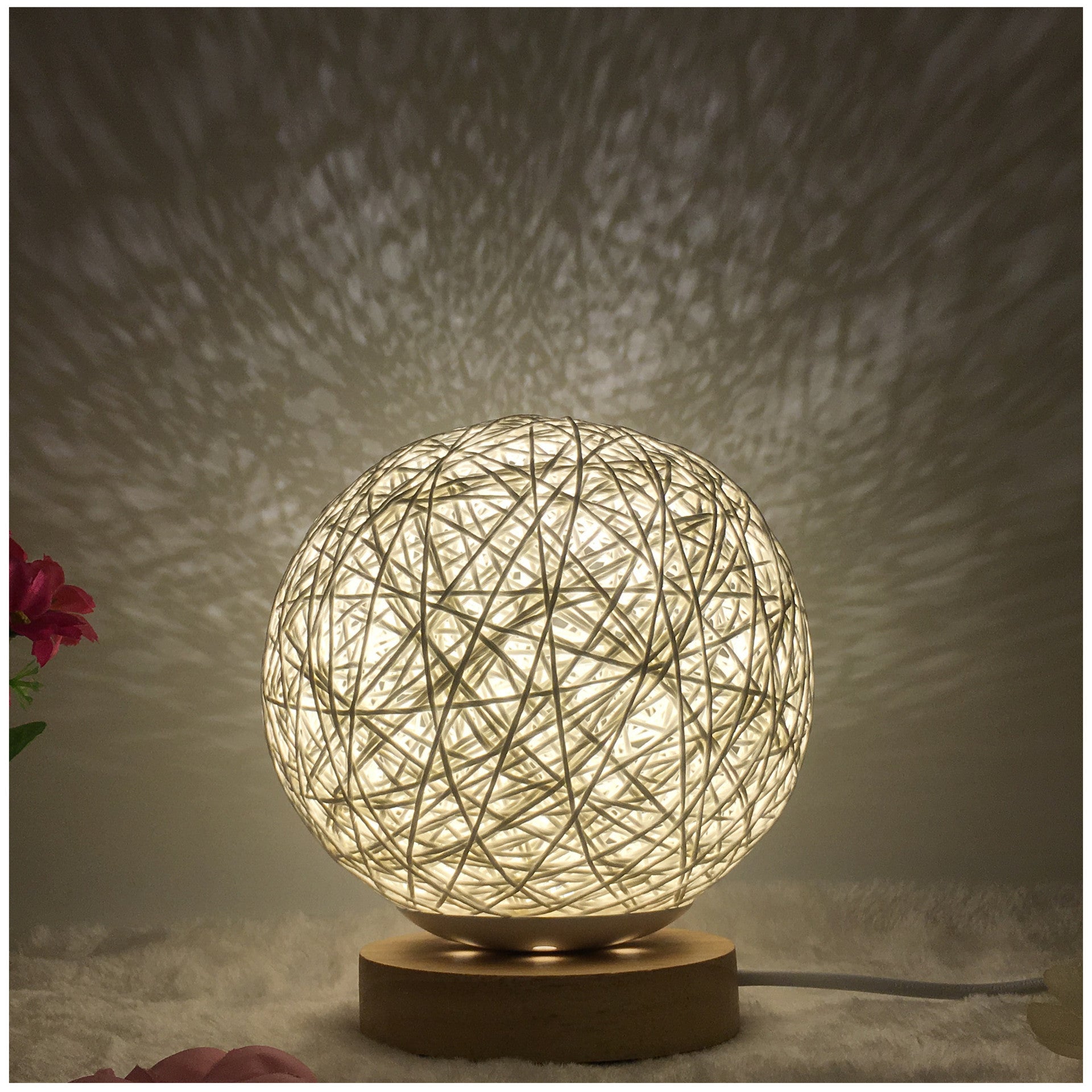 AuraGlow Rattan Ball Lamp - Linen Touch with 16-Color Magic