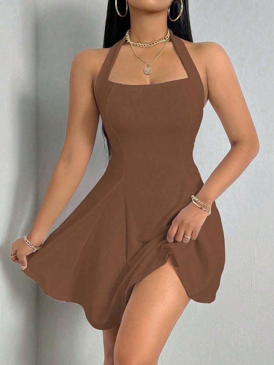 Midnight Halo Halter Gown