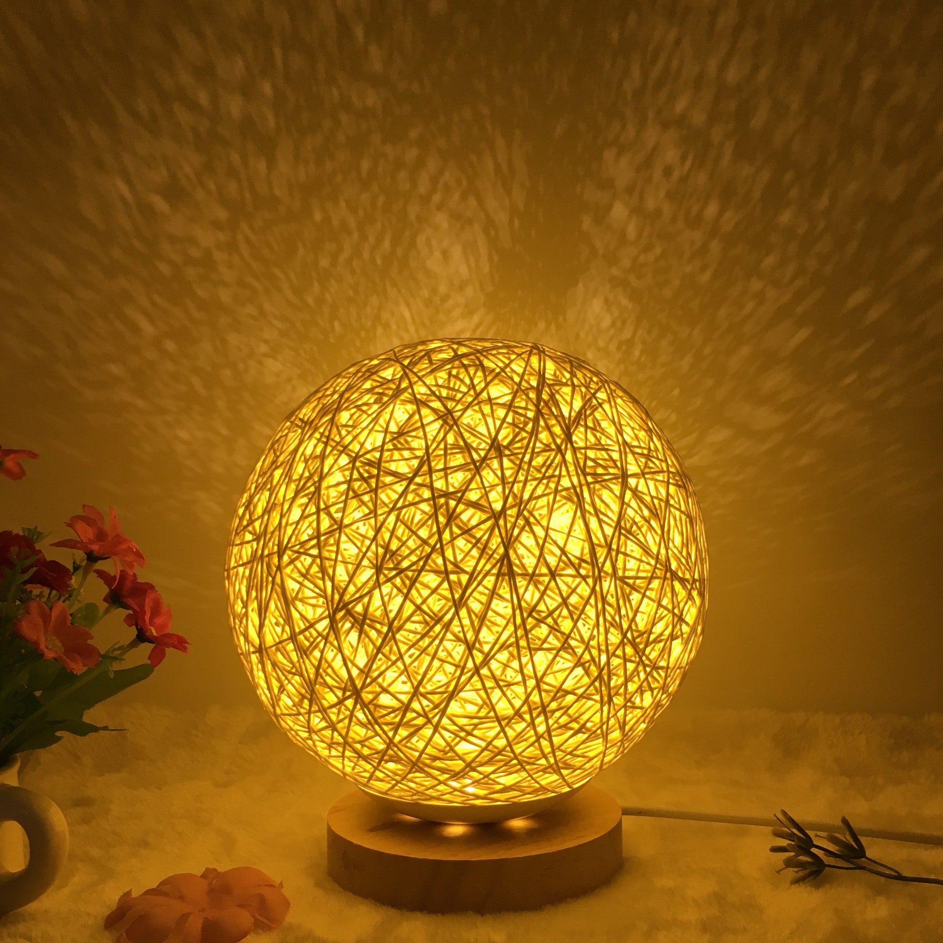 AuraGlow Rattan Ball Lamp - Linen Touch with 16-Color Magic