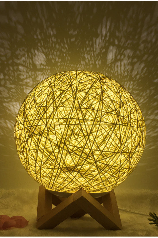 AuraGlow Rattan Ball Lamp - Linen Touch with 16-Color Magic