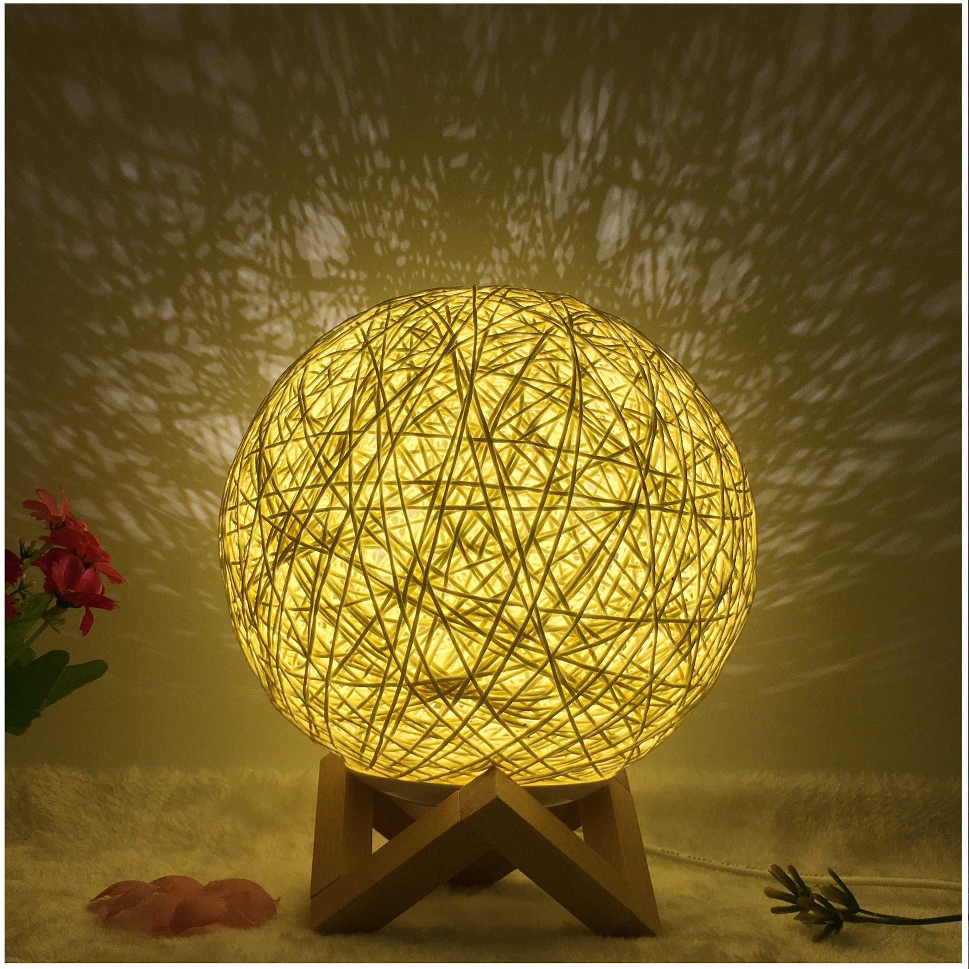 AuraGlow Rattan Ball Lamp - Linen Touch with 16-Color Magic