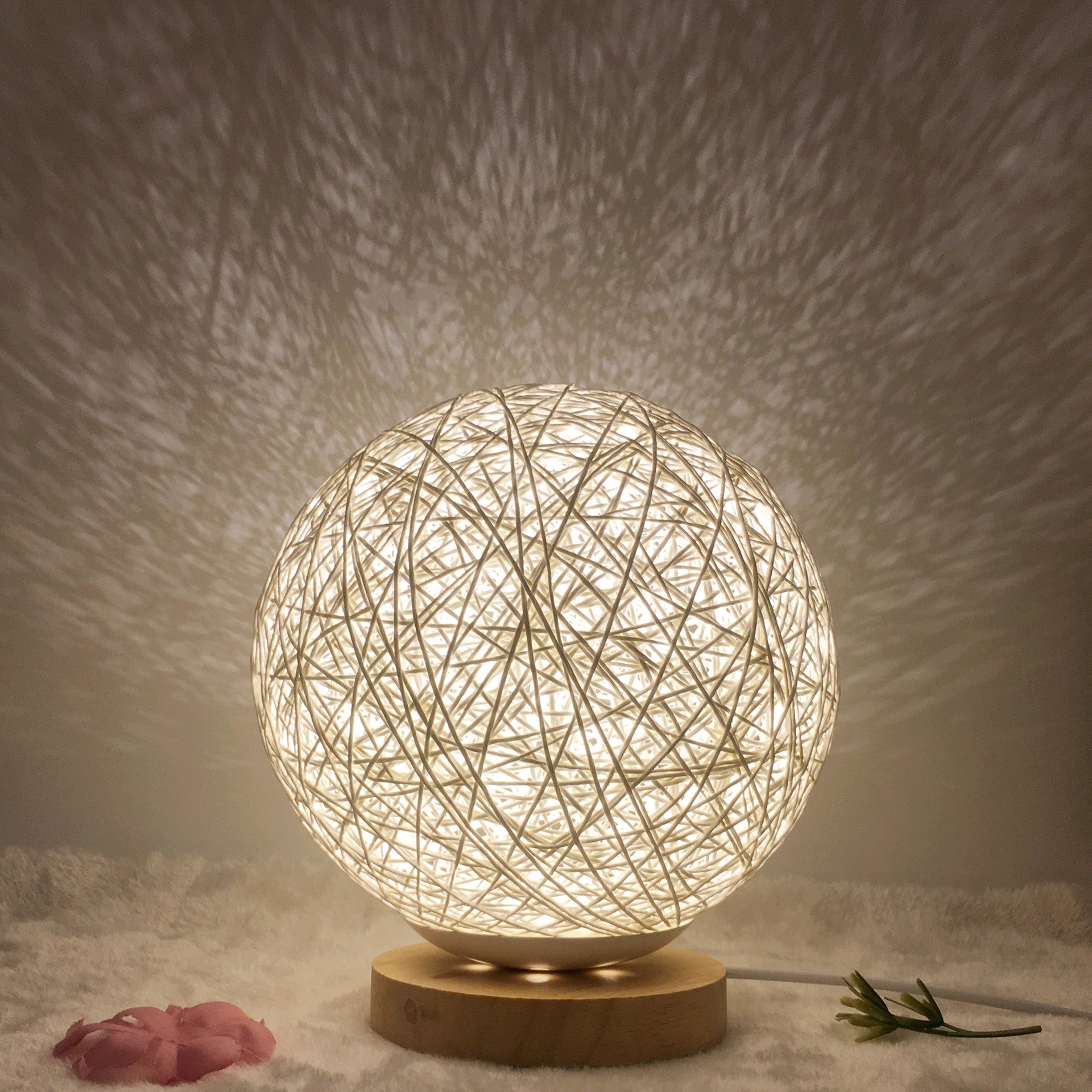 AuraGlow Rattan Ball Lamp - Linen Touch with 16-Color Magic
