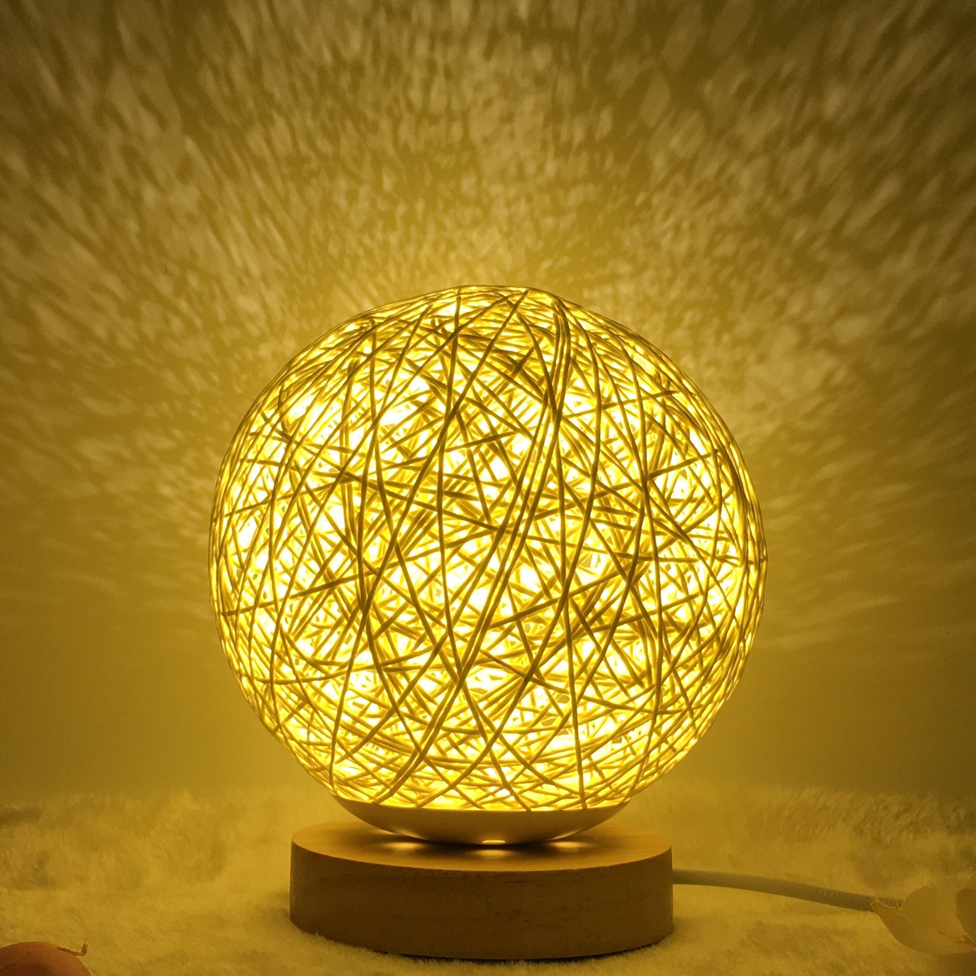 AuraGlow Rattan Ball Lamp - Linen Touch with 16-Color Magic