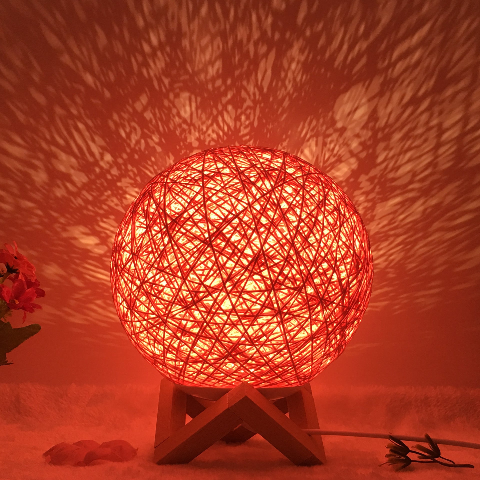AuraGlow Rattan Ball Lamp - Linen Touch with 16-Color Magic