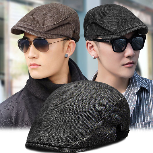 Men's Cotton-Linen Beret - Breathable & Warm for Spring, Autumn and Winter