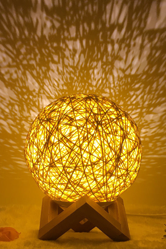AuraGlow Rattan Ball Lamp - Linen Touch with 16-Color Magic