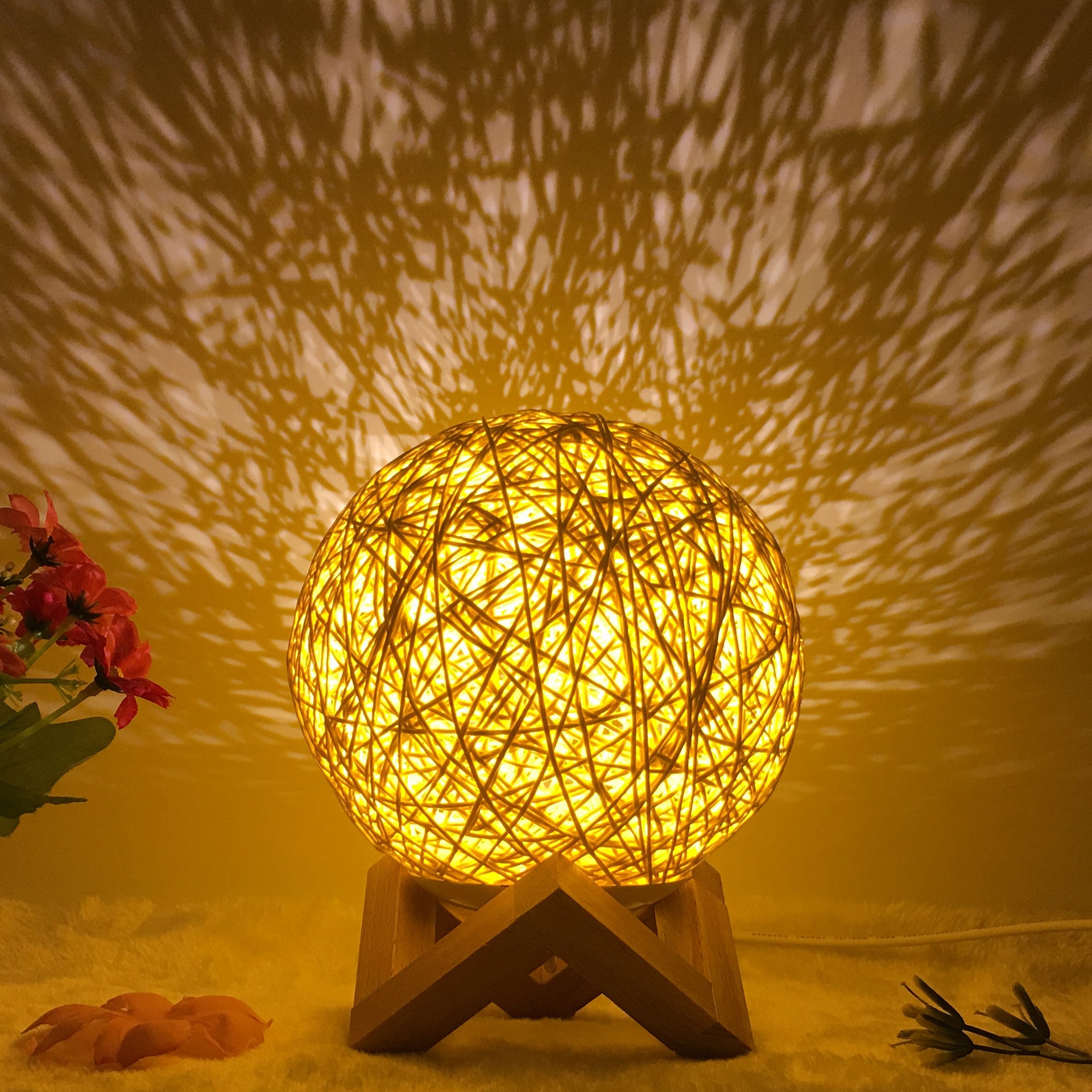 AuraGlow Rattan Ball Lamp - Linen Touch with 16-Color Magic