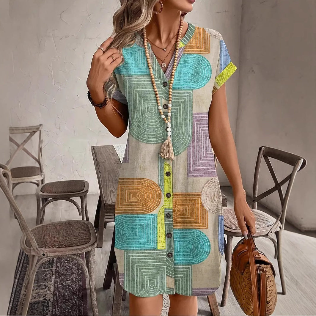 VistaLoom 3D Print Linen Dress