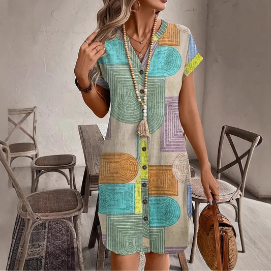 VistaLoom 3D Print Linen Dress