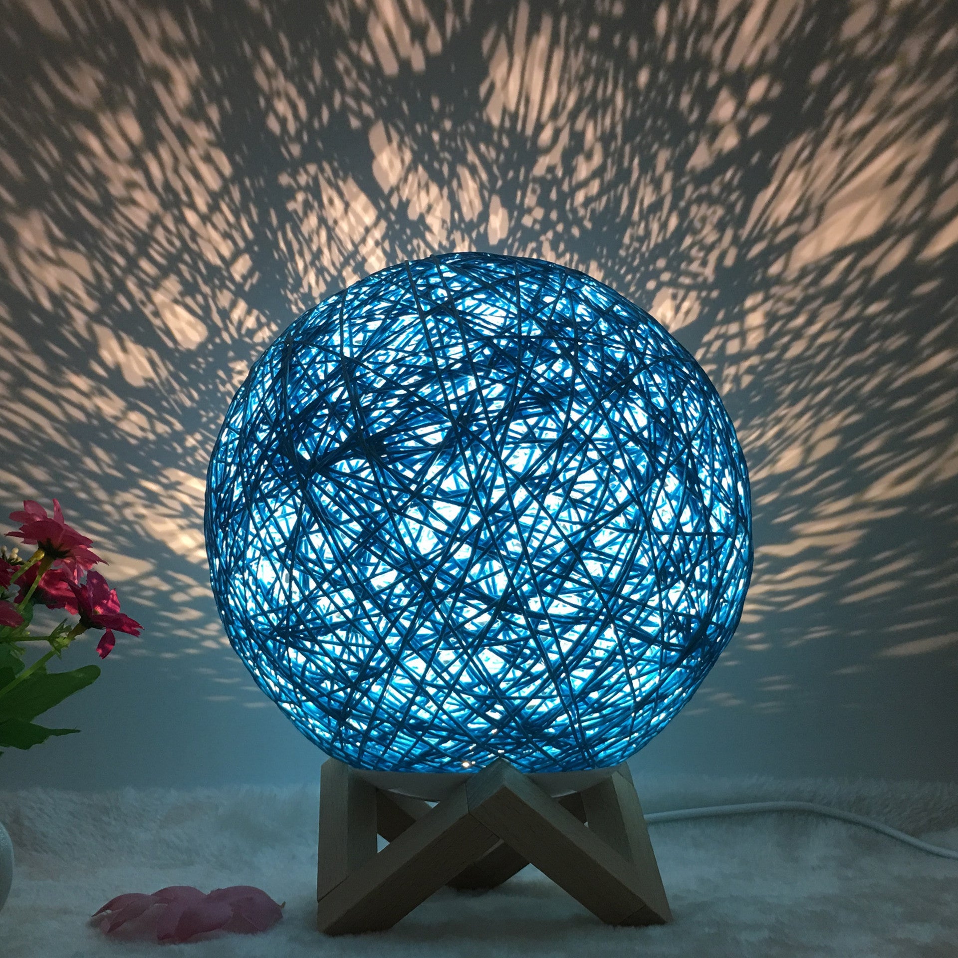 AuraGlow Rattan Ball Lamp - Linen Touch with 16-Color Magic