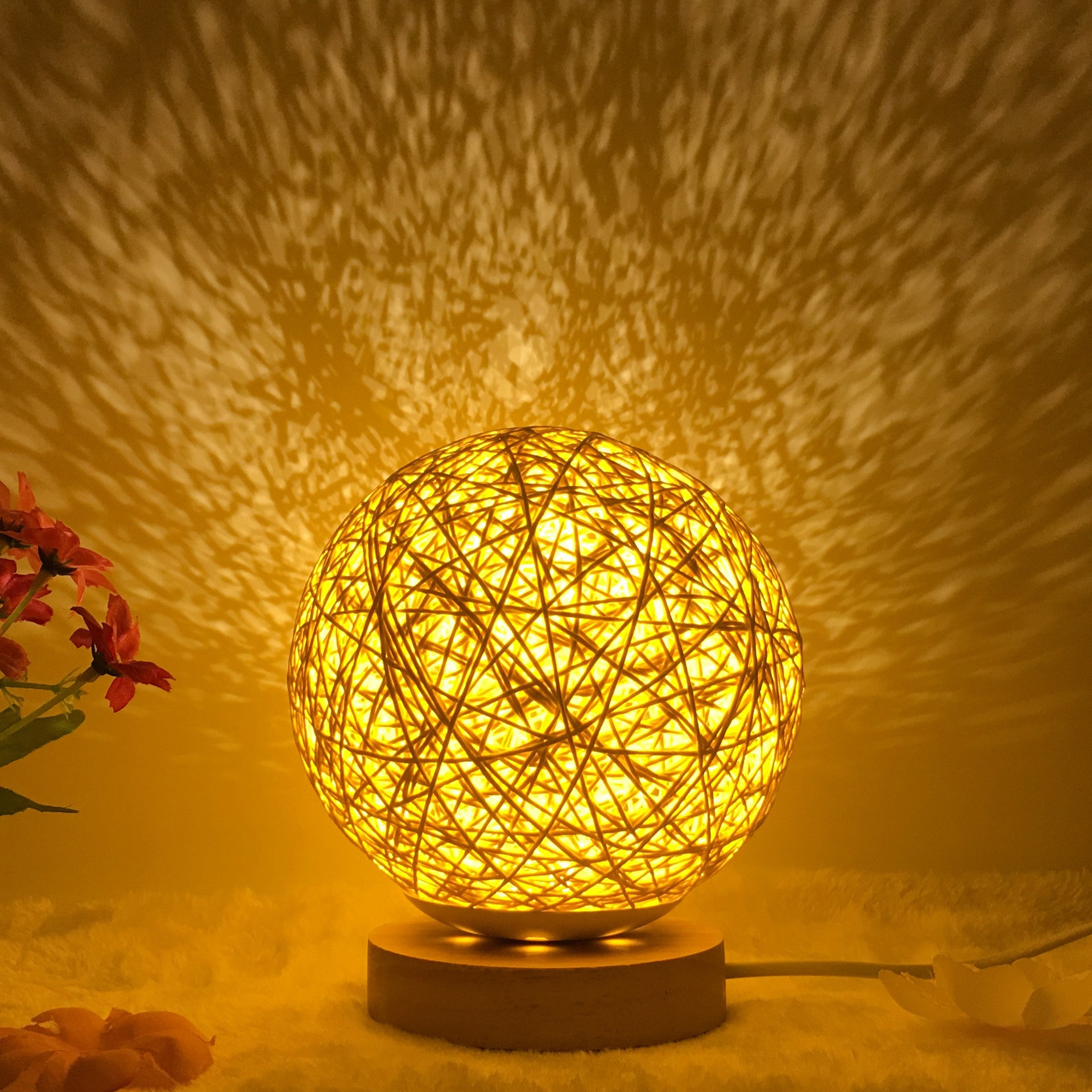 AuraGlow Rattan Ball Lamp - Linen Touch with 16-Color Magic