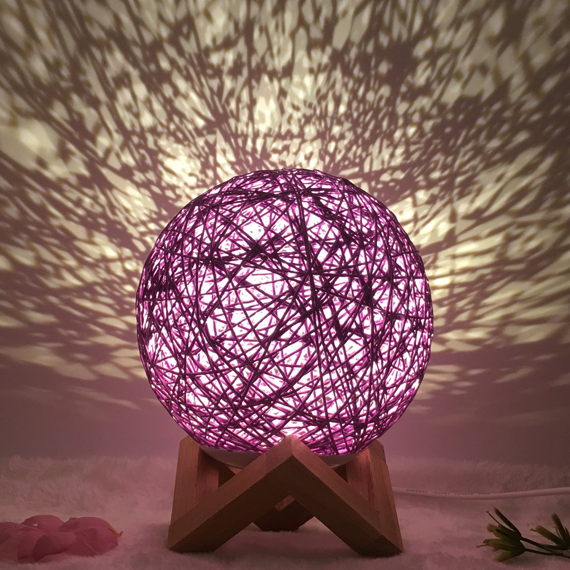 AuraGlow Rattan Ball Lamp - Linen Touch with 16-Color Magic