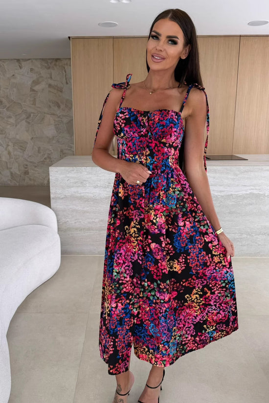 Off-neck Color Printing Slip Dress