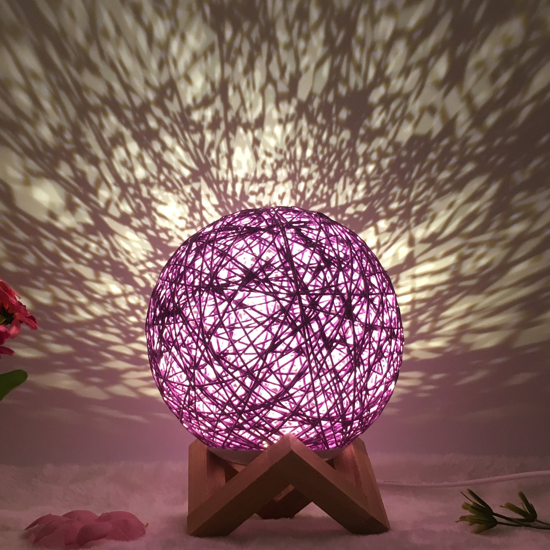 AuraGlow Rattan Ball Lamp - Linen Touch with 16-Color Magic
