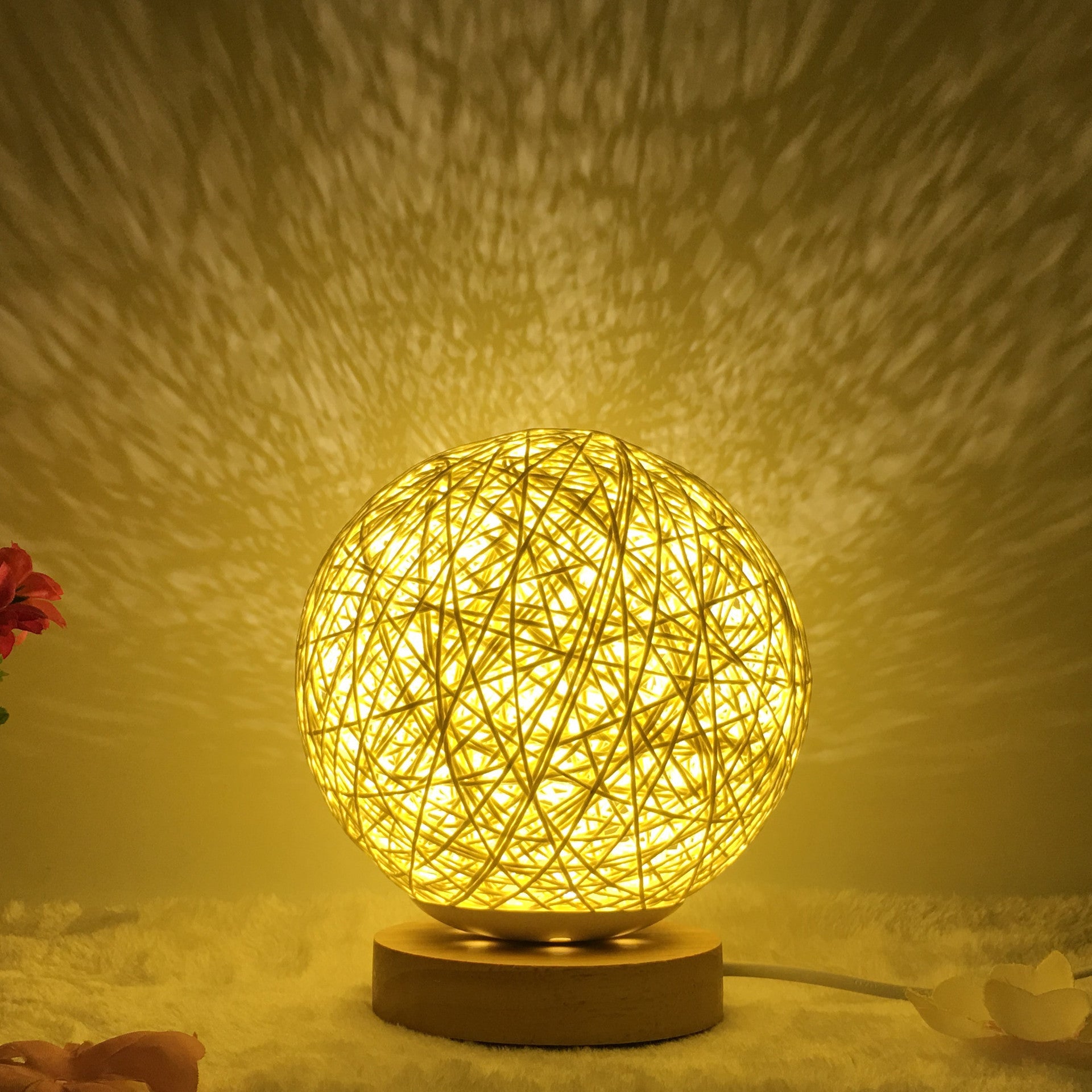 AuraGlow Rattan Ball Lamp - Linen Touch with 16-Color Magic