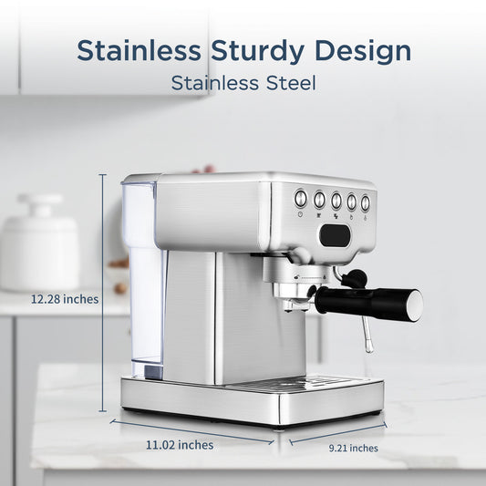 Geek Chef 20‑Bar Stainless Steel Espresso Machine with Built‑In Milk Frother – 1.8 L Home Coffee Maker for Lattes, Cappuccinos & Macchiatos