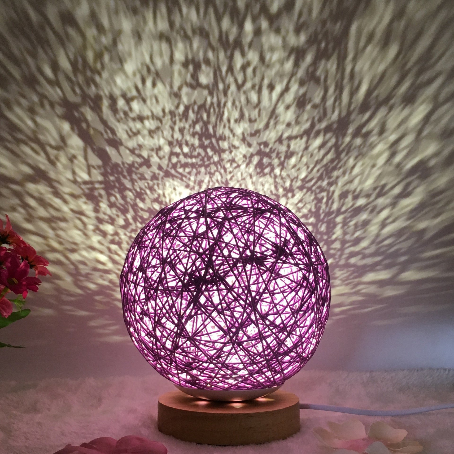 AuraGlow Rattan Ball Lamp - Linen Touch with 16-Color Magic