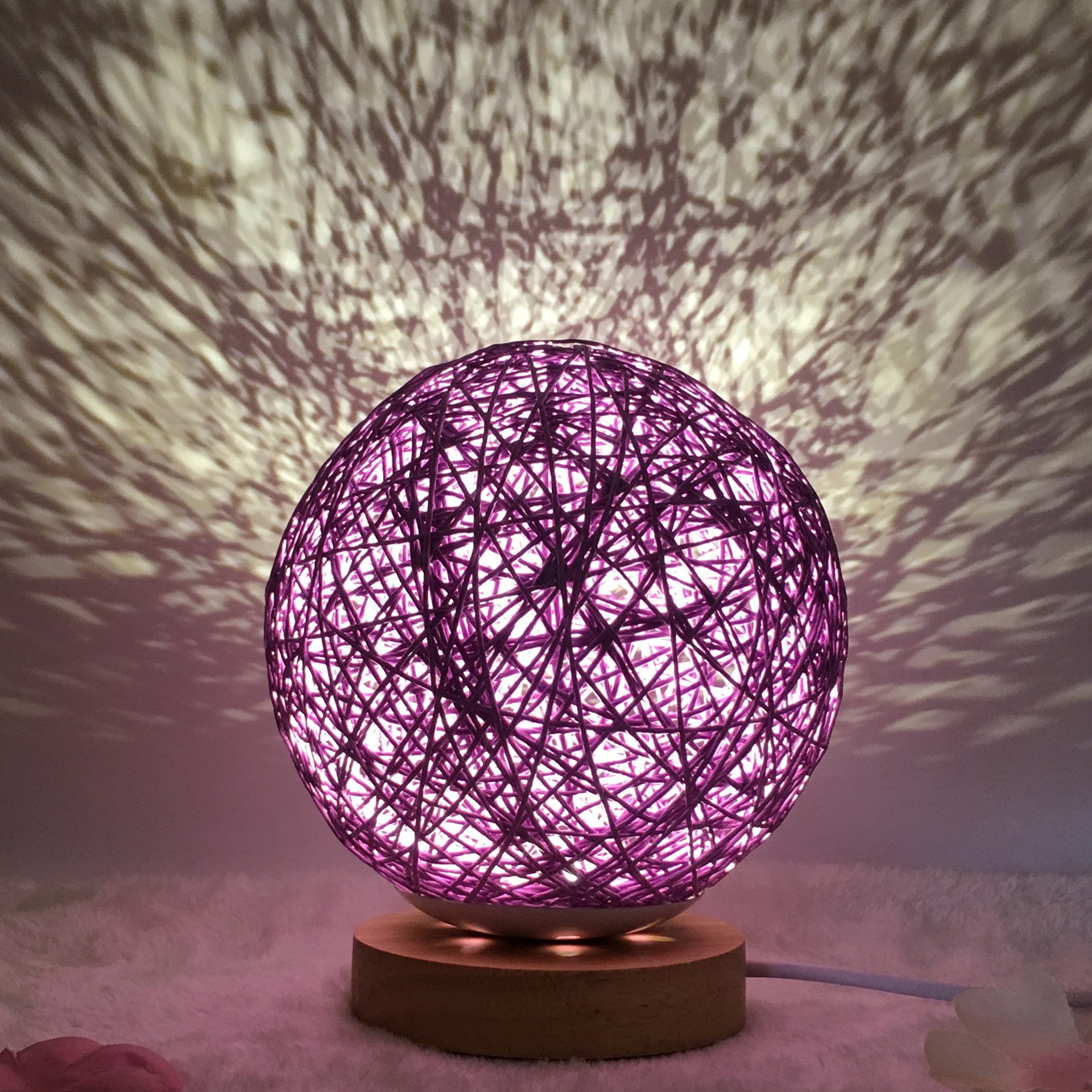 AuraGlow Rattan Ball Lamp - Linen Touch with 16-Color Magic