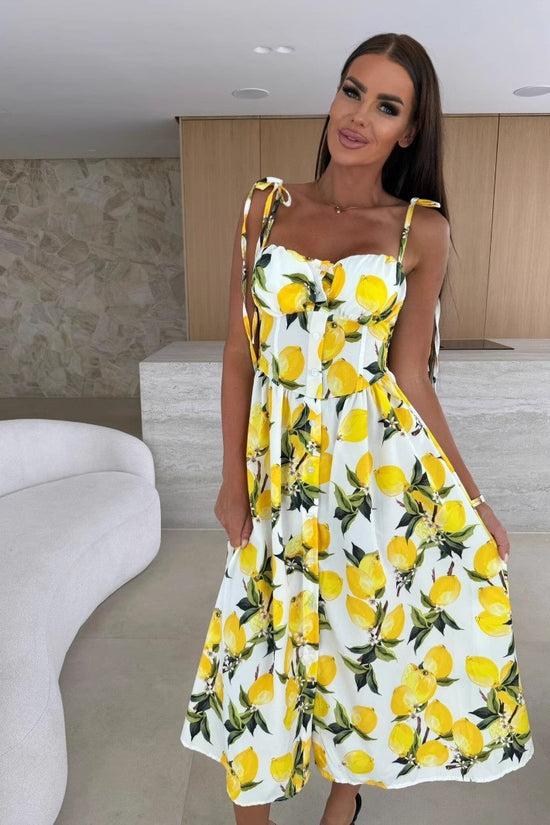 Off-neck Color Printing Slip Dress