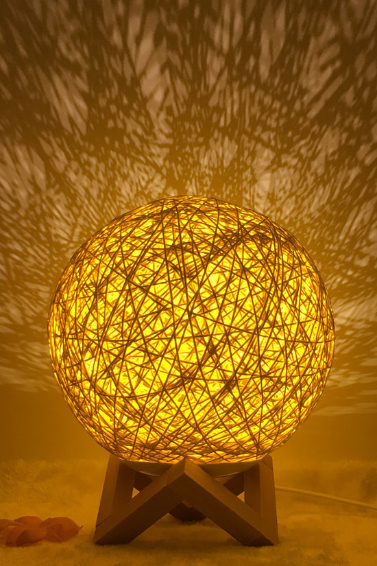 AuraGlow Rattan Ball Lamp - Linen Touch with 16-Color Magic