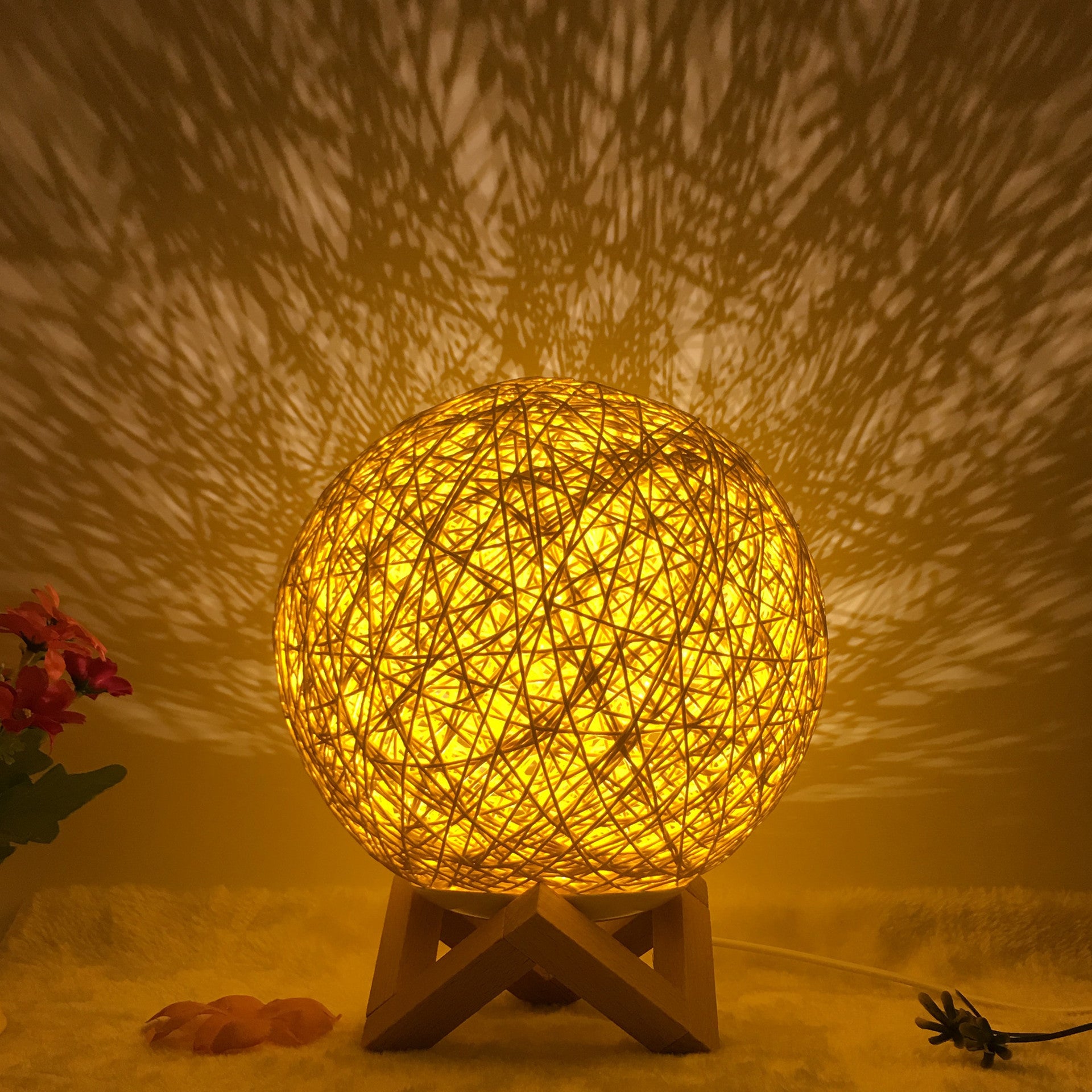AuraGlow Rattan Ball Lamp - Linen Touch with 16-Color Magic