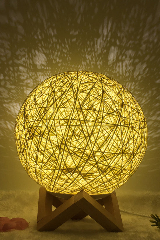 AuraGlow Rattan Ball Lamp - Linen Touch with 16-Color Magic