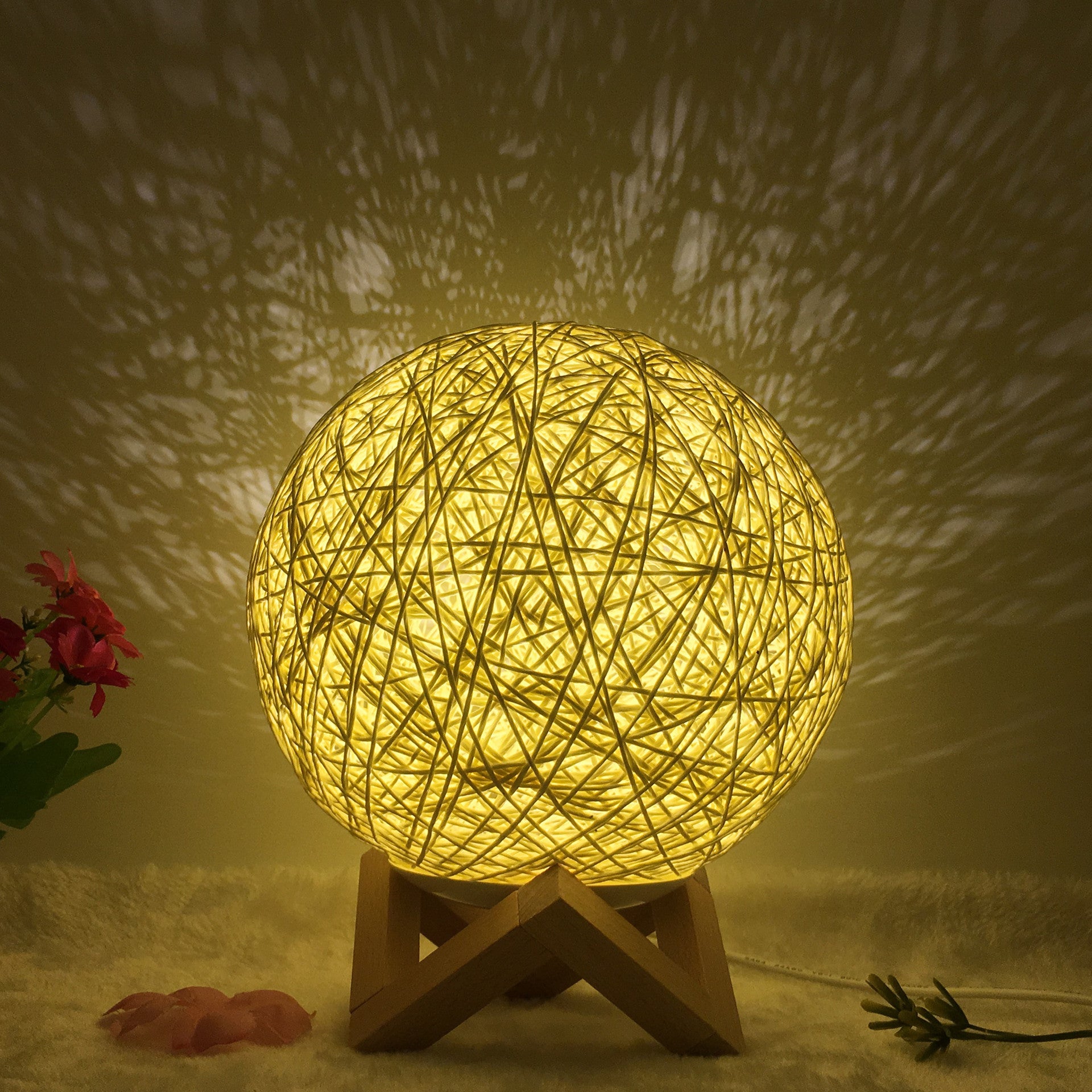 AuraGlow Rattan Ball Lamp - Linen Touch with 16-Color Magic