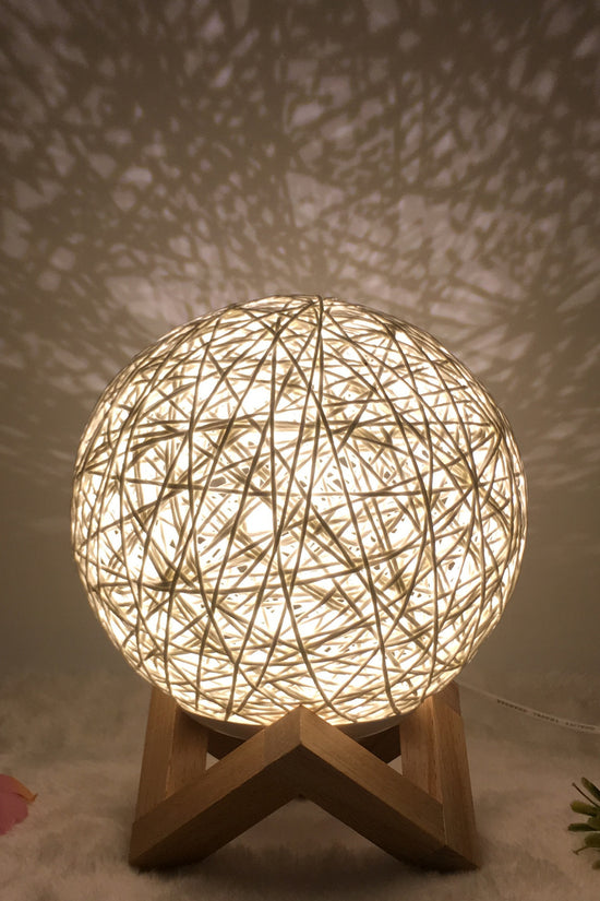 AuraGlow Rattan Ball Lamp - Linen Touch with 16-Color Magic