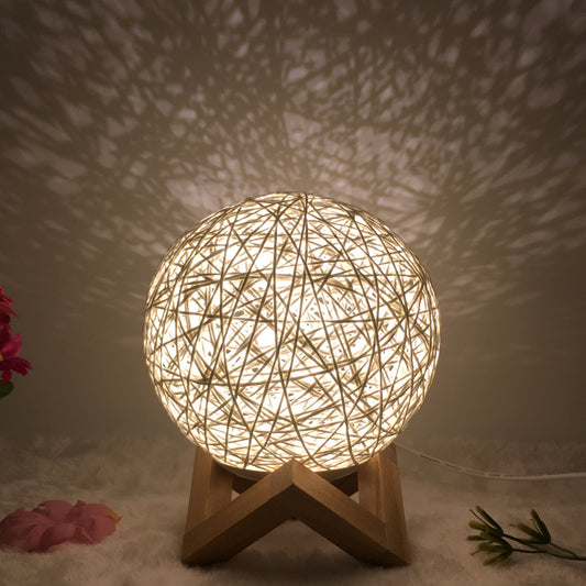 AuraGlow Rattan Ball Lamp - Linen Touch with 16-Color Magic