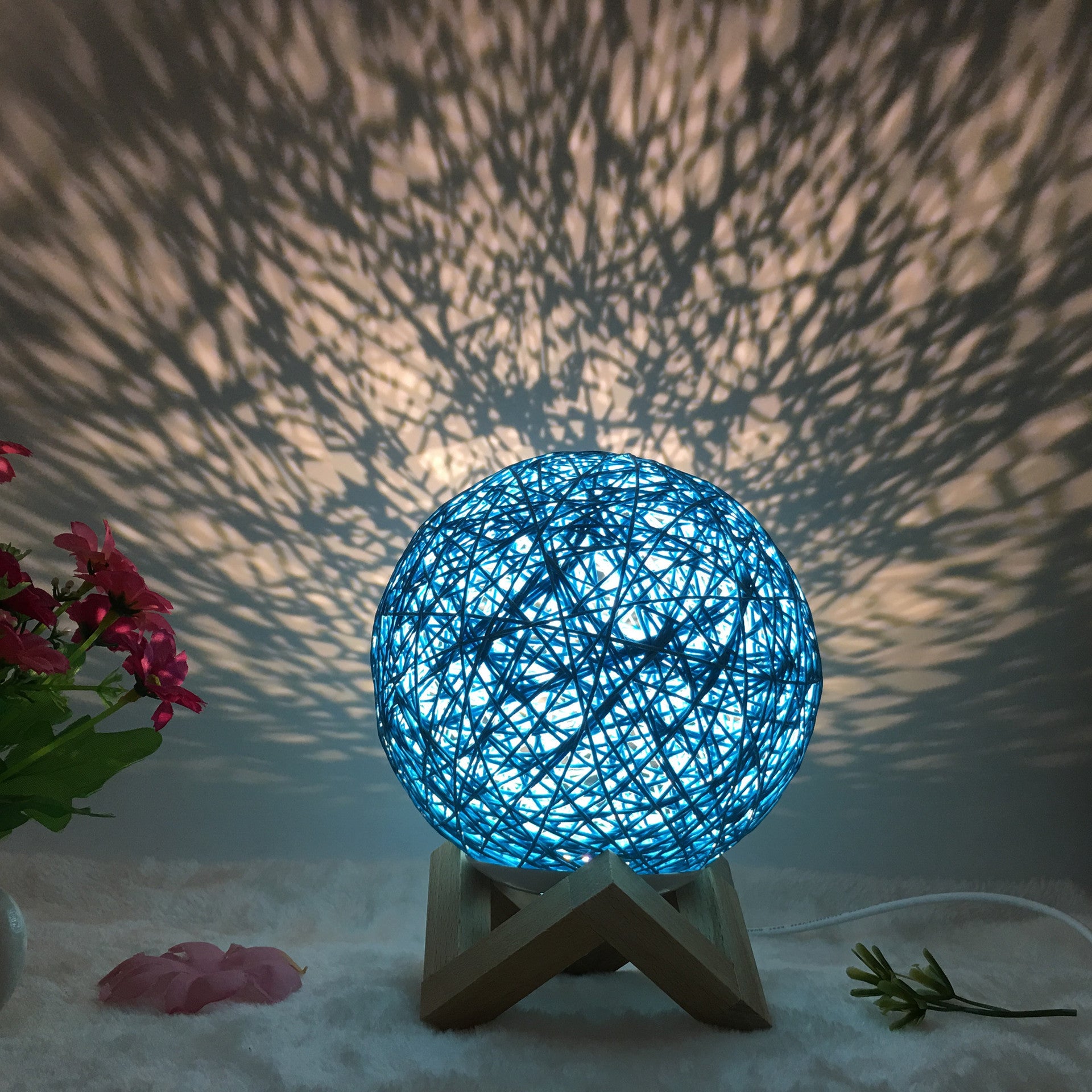 AuraGlow Rattan Ball Lamp - Linen Touch with 16-Color Magic