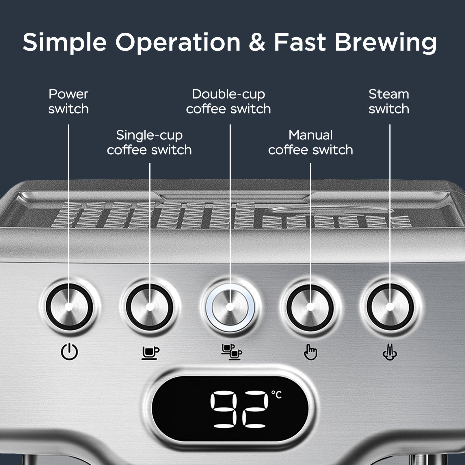 Geek Chef 20‑Bar Stainless Steel Espresso Machine with Built‑In Milk Frother – 1.8 L Home Coffee Maker for Lattes, Cappuccinos & Macchiatos