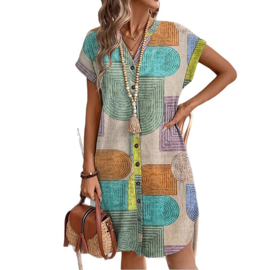 VistaLoom 3D Print Linen Dress