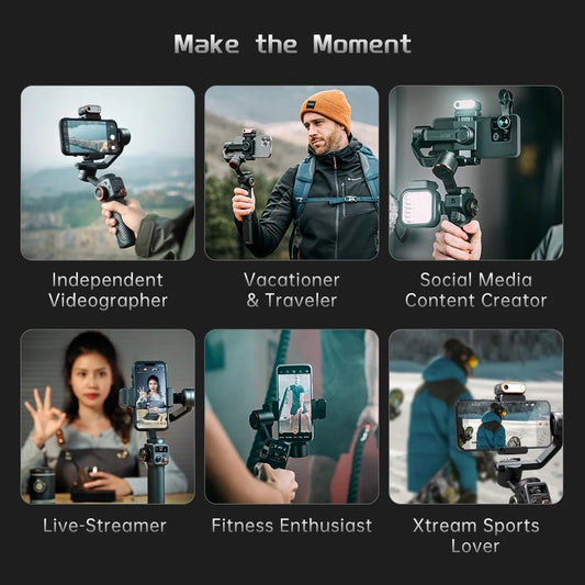 AI-Powered 3-Axis Gimbal Stabilizer with Face Tracking & Fill Light for Vlogging